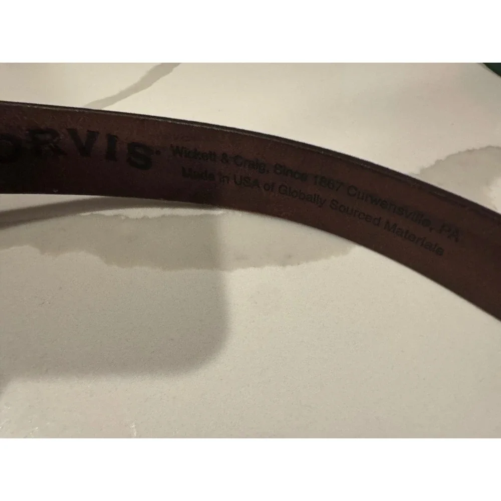 Orvis Wickett & Craig Leather Belt Mens 46 Burgundy‎ Brown Brass Buckle USA Made